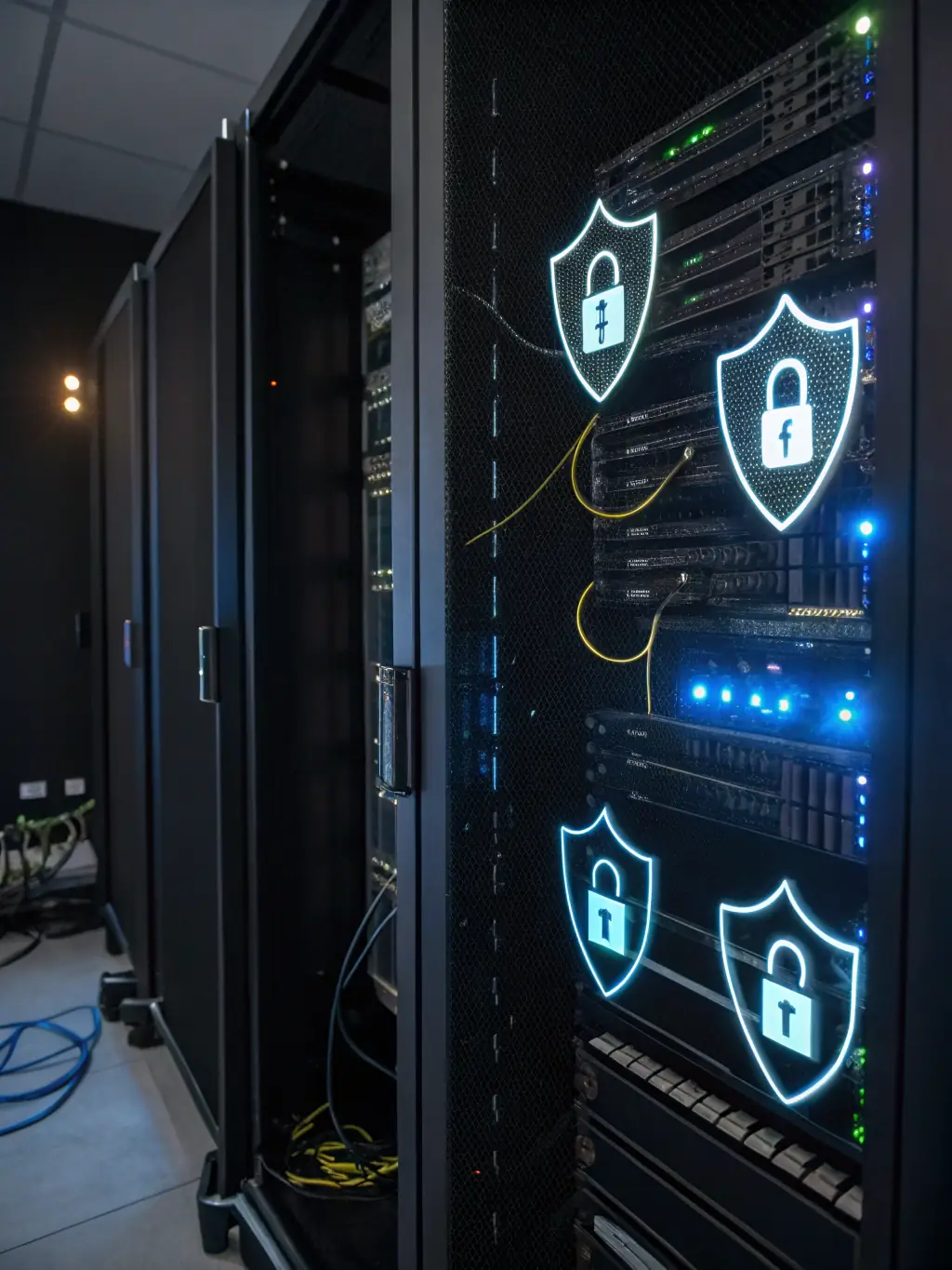 An illustration of a secure data server with multiple layers of protection, emphasizing the security measures implemented by NextBit Solutions.