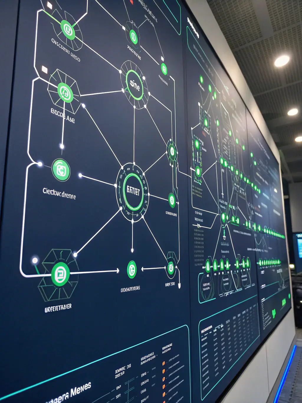 A network diagram illustrating interconnected systems and data flow, emphasizing the integration of various solutions.