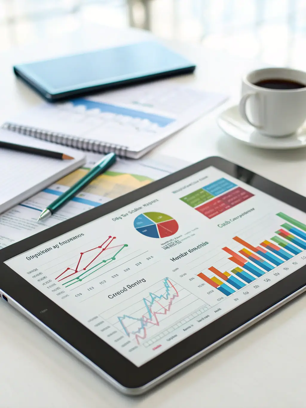 A clean, concise financial report displayed on a tablet, showcasing AJES's commitment to clear and organized financial reporting.